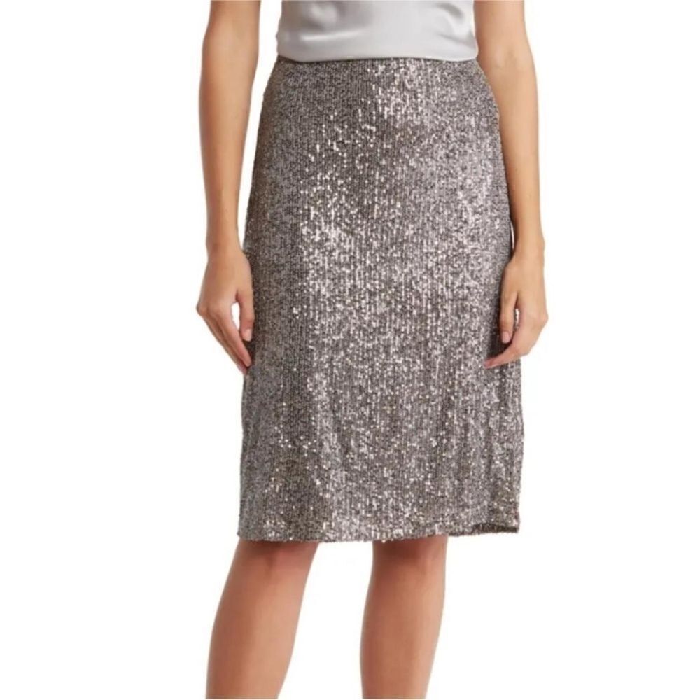 Adrianna Papell NWT Sequin Embellished Pull On Pencil skirt in color lead size S